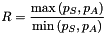 \[ R = \frac{\max \left( p_S, p_A \right)}{\min \left( p_S, p_A \right)} \]
