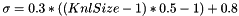 \[ \sigma = 0.3*((KnlSize-1)*0.5 - 1) + 0.8 \]