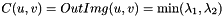 \[ C(u, v) = OutImg(u, v) = \min(\lambda_1, \lambda_2) \]