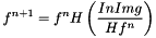 \[ f^{n+1} = f^n H \left( \frac{InImg}{H f^n} \right) \]