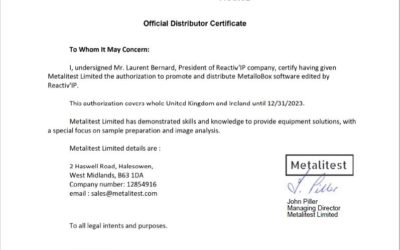 Reactiv’IP and Metalitest sign a long-term distribution agreement for MetalloBox in UK and Ireland