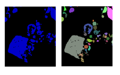 Nouvel algorithme pour la séparation d’objets par bassins versants adaptatifs.