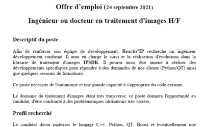 Offre d’emploi Ingénieur en traitement d’images